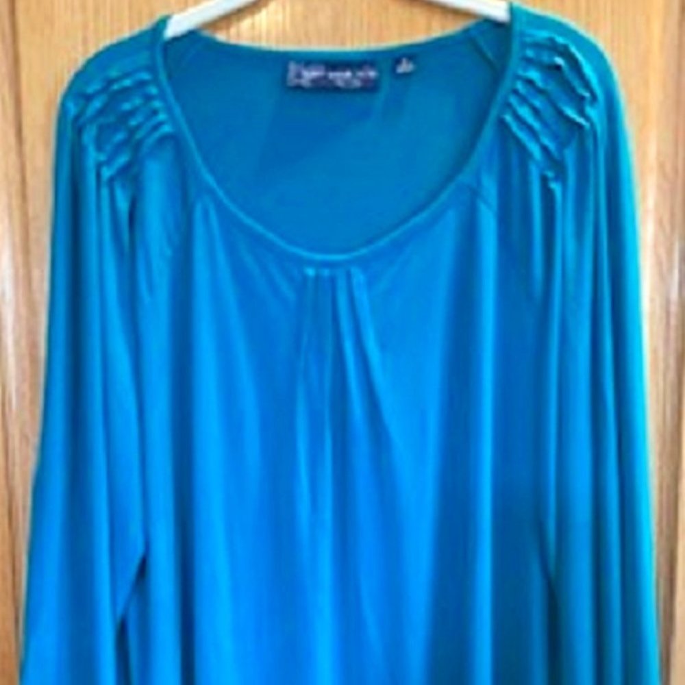 Susan Graver Style Women Blouse Tunic Top 3/4 Sleeves Green Pullover Sz XL